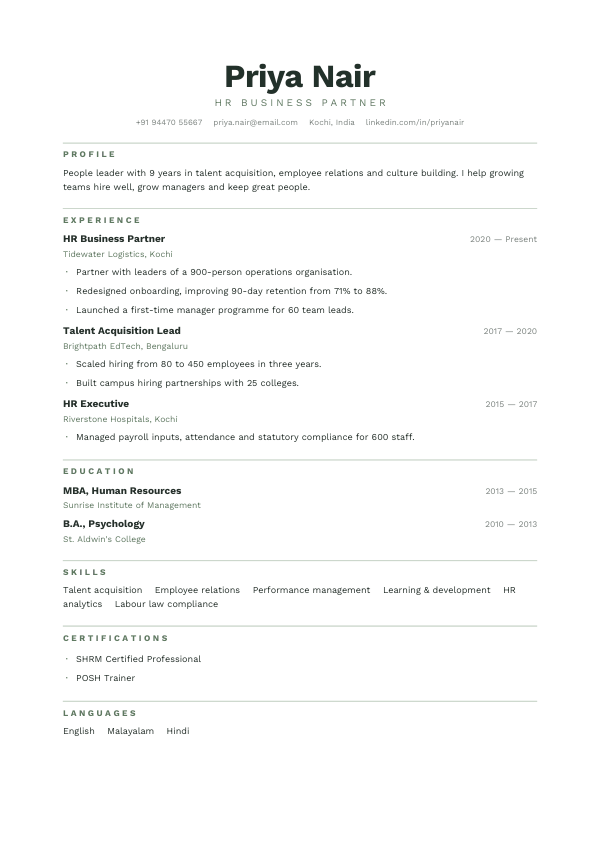 Nordic Sage — resume template preview