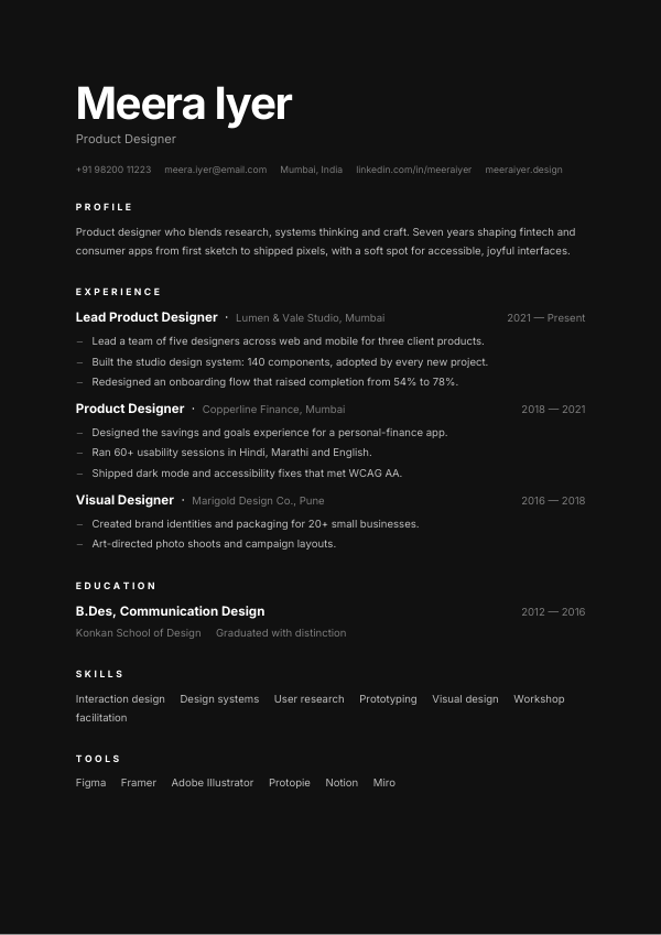 Onyx — resume template preview