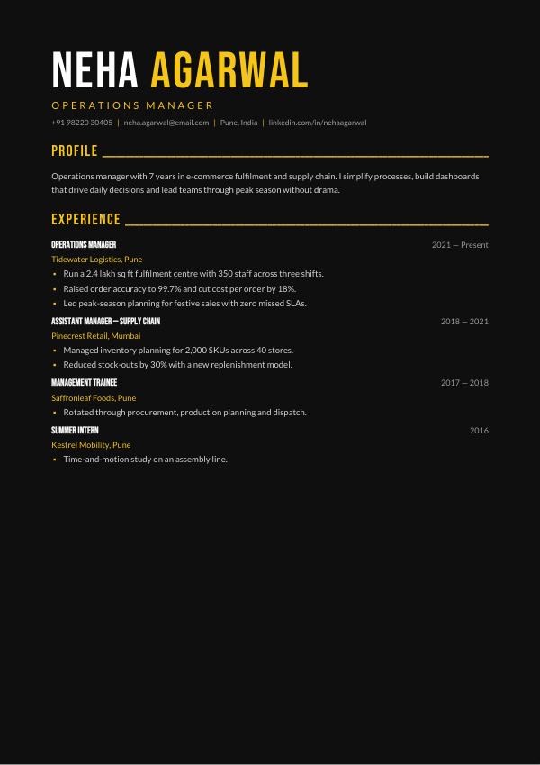 Amber Executive — resume template preview