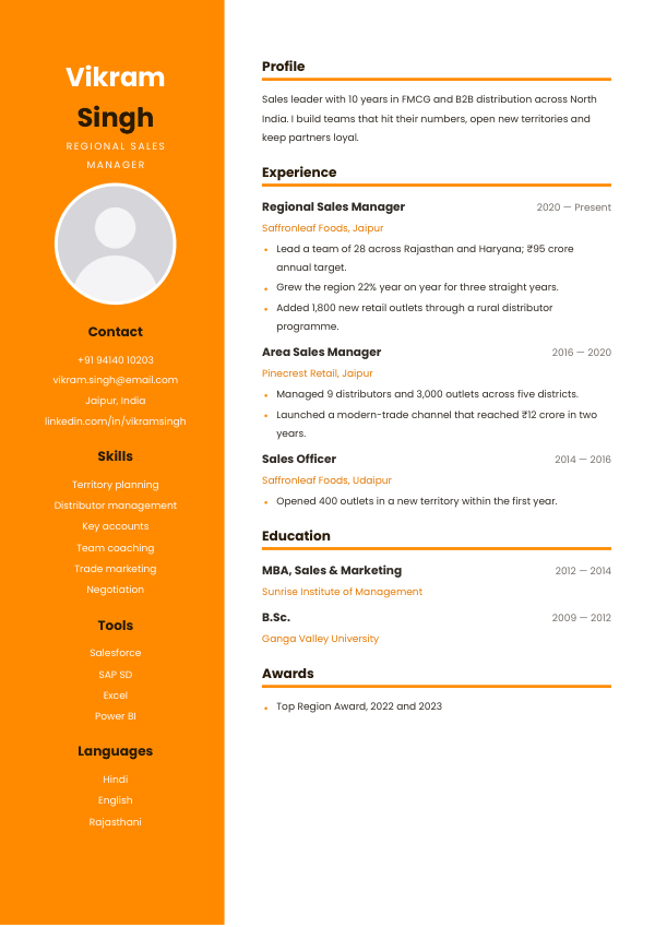 Mango Sidebar — resume template preview