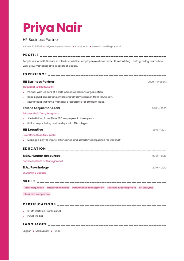 Magenta Edge — resume template preview