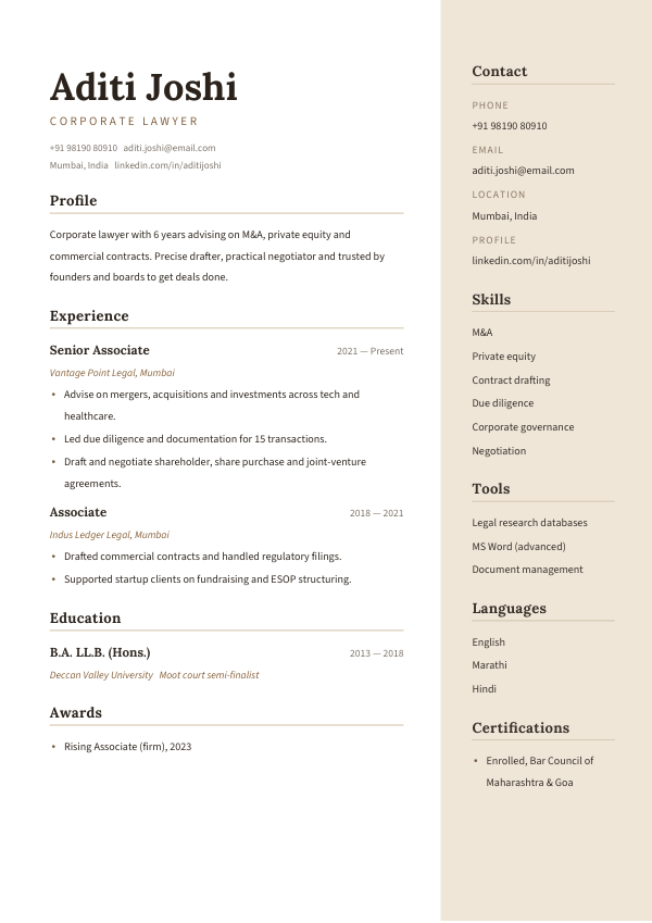 Sand Counsel — resume template preview