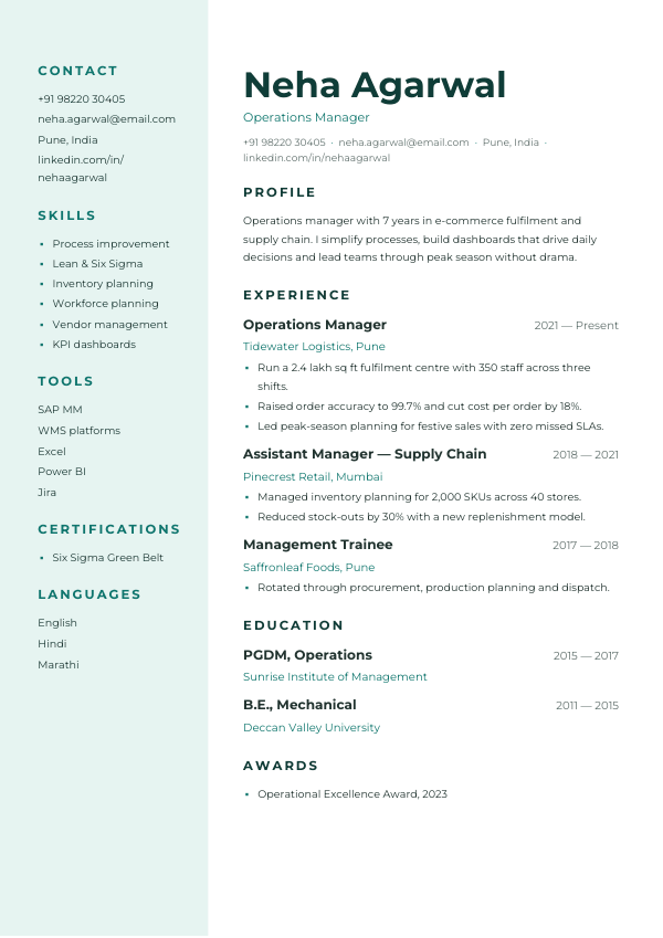 Split Mint — resume template preview