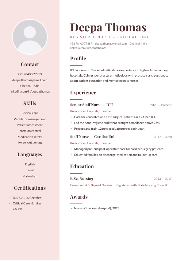 Rose Portrait — resume template preview