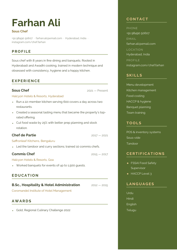 Olive Grove — resume template preview