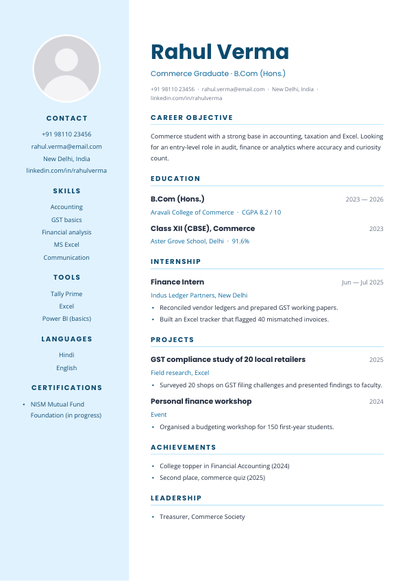 Sky Graduate — resume template preview