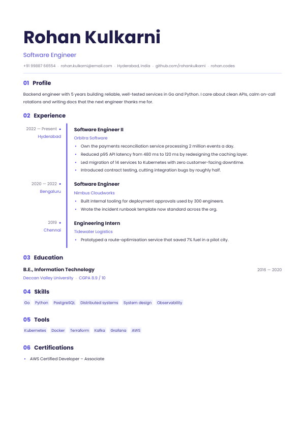 Indigo Path — resume template preview