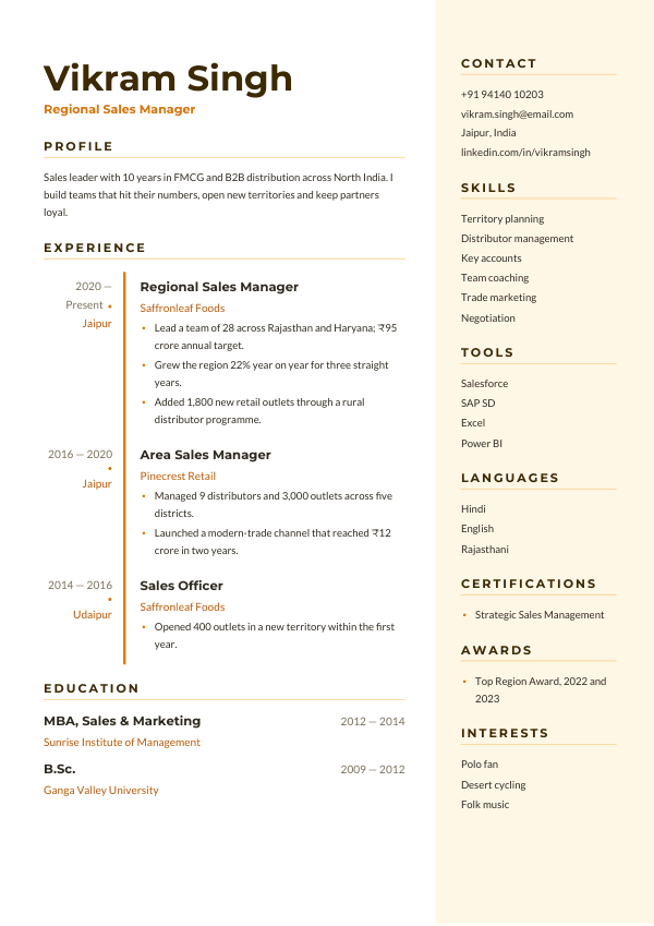 Amber Milestones — resume template preview