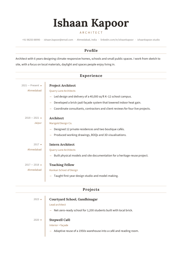 Career Arc — resume template preview