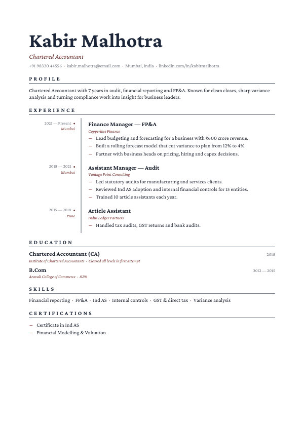 Chrono Serif — resume template preview