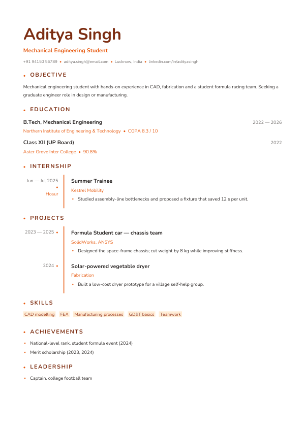 Student Journey — resume template preview