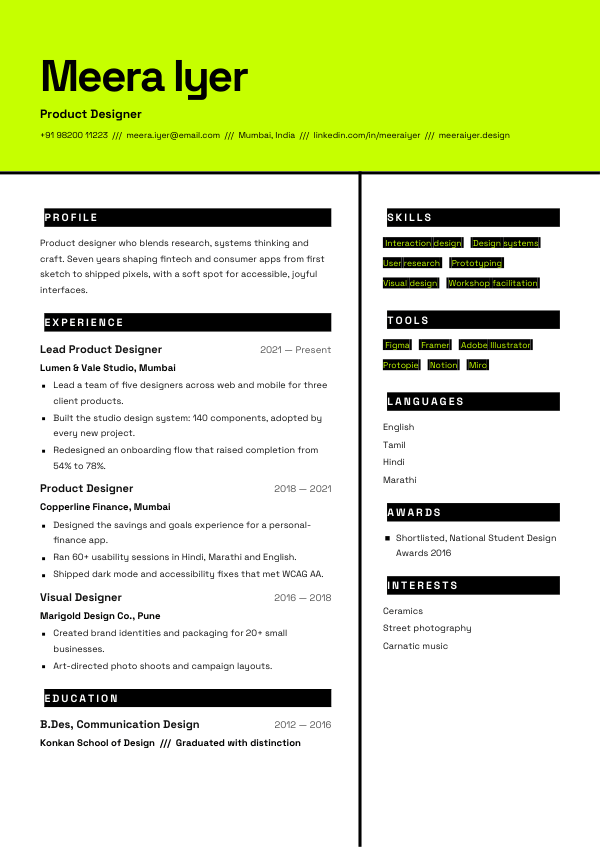 Brutal Grid — resume template preview