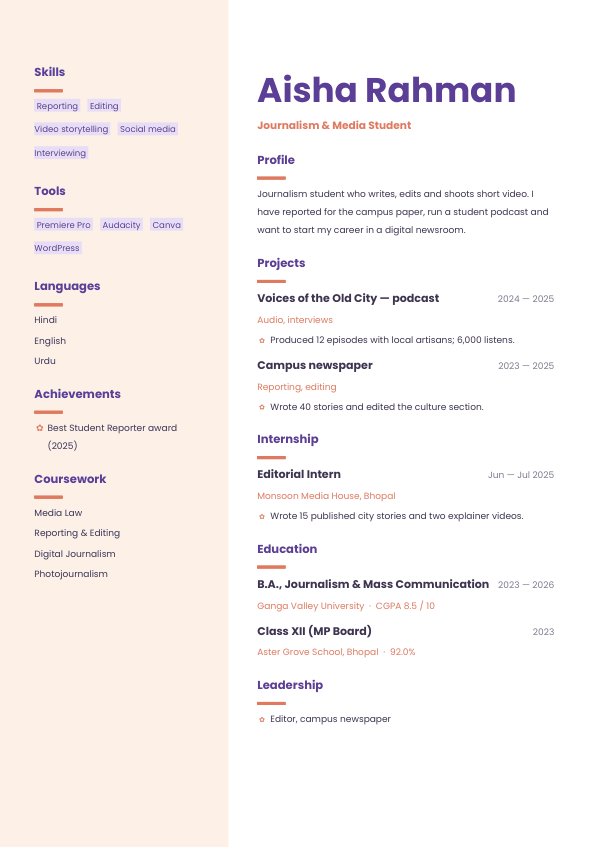 Pastel Portfolio — resume template preview