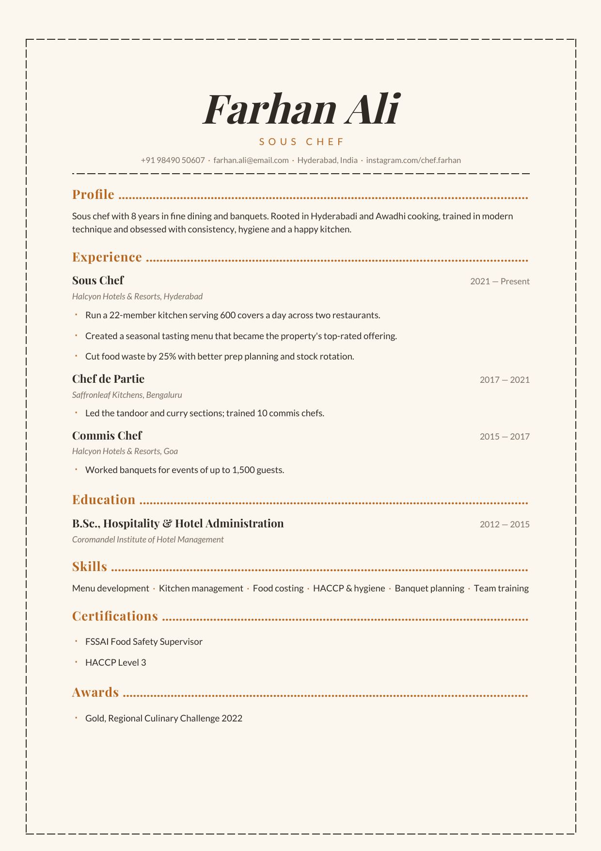 Chef’s Menu — page 1 preview