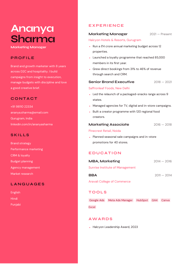 Duotone Split — resume template preview