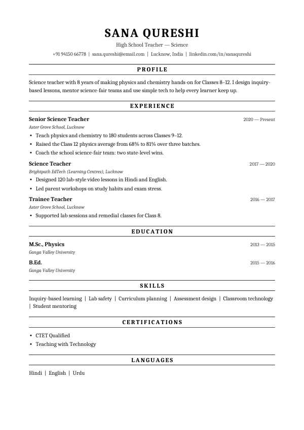 ATS Cambria — resume template preview
