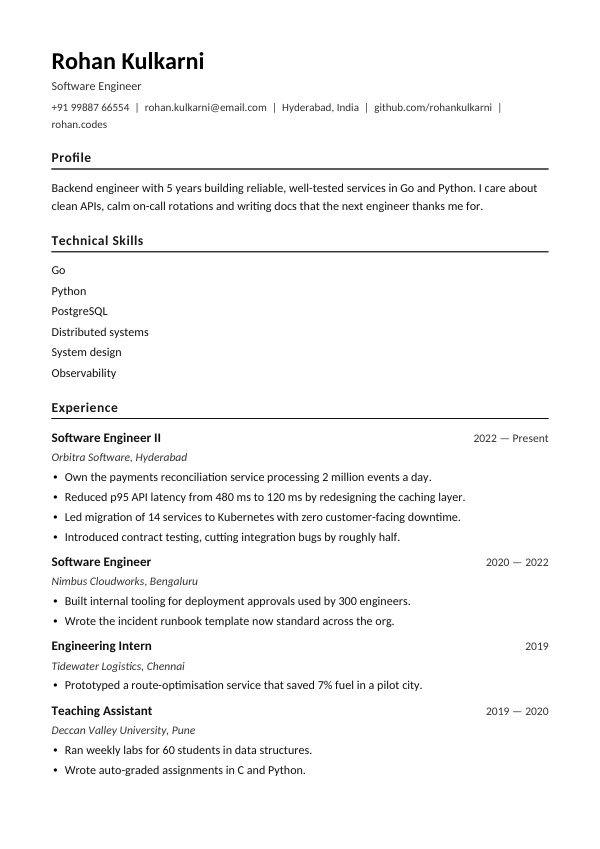 ATS Engineer (2 pages) — resume template preview