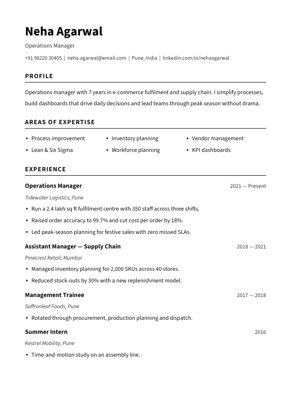 ATS Operations (2 pages) — resume template preview
