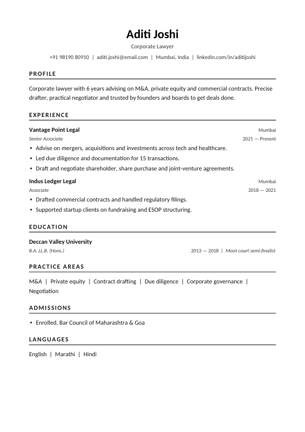 ATS Counsel — resume template preview