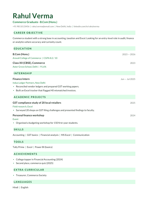 Commerce Crisp — resume template preview