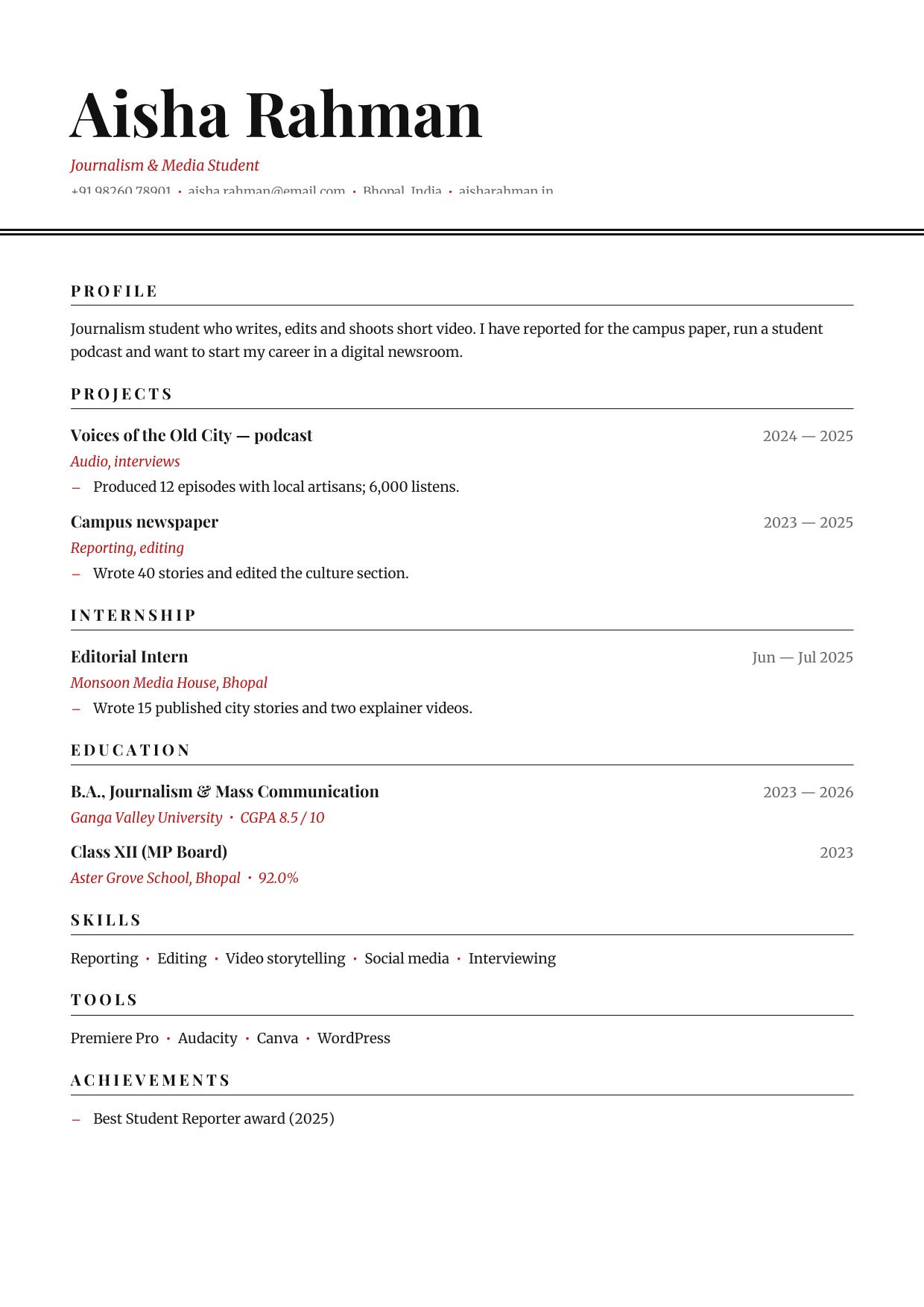 Newsroom Intern — page 1 preview
