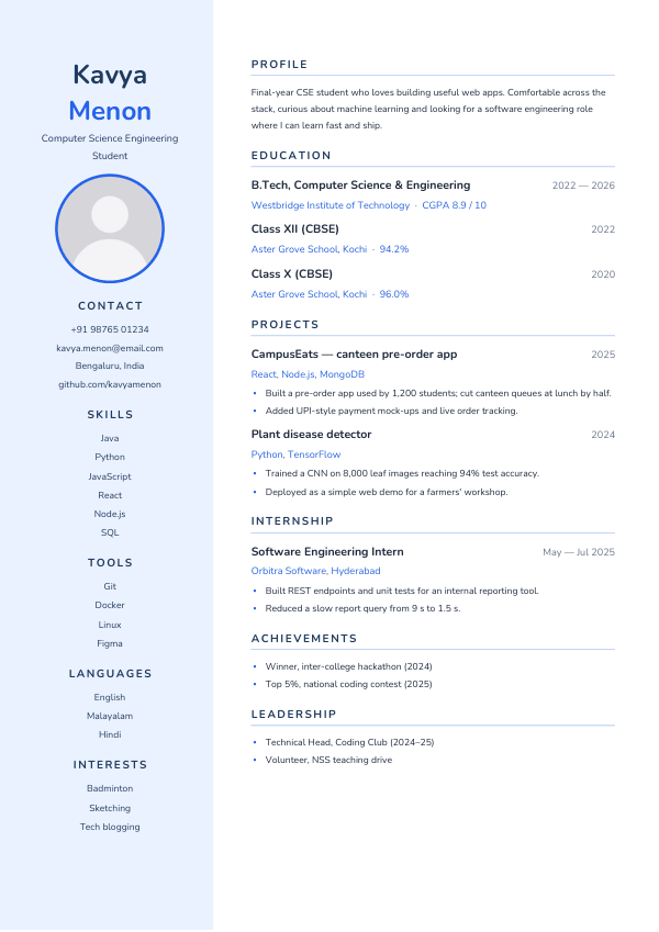 First Job Blue — resume template preview