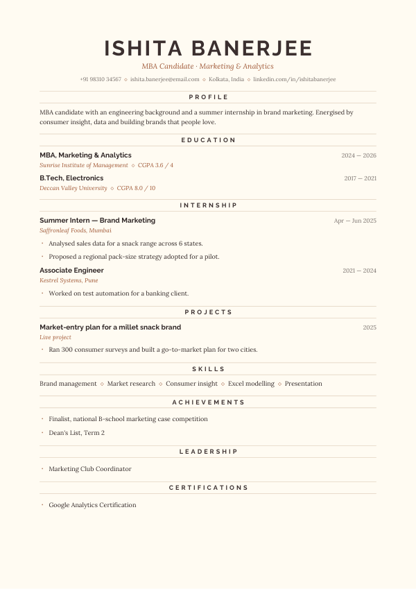 Campus Cream — resume template preview