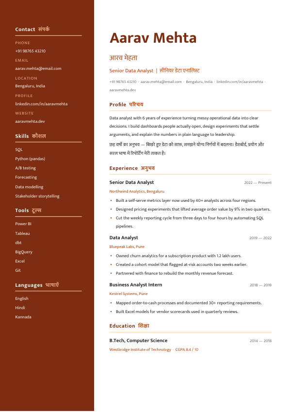 Dwibhasha Data — resume template preview