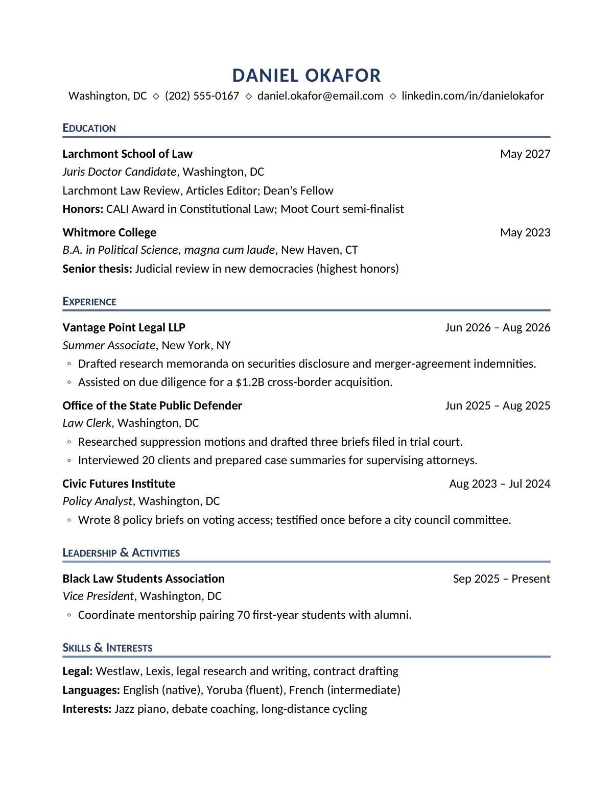 Ivy Elm Standard — Law — resume template preview