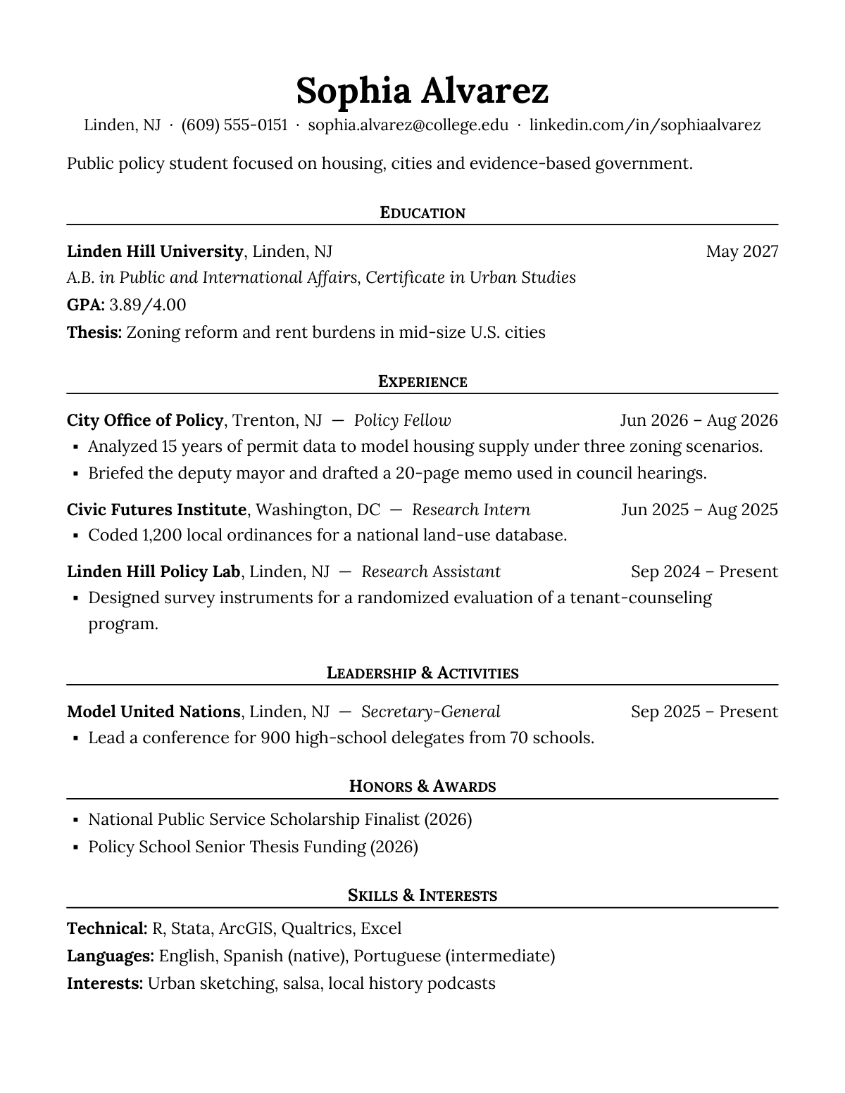 Ivy Commons Column — Public Policy — resume template preview