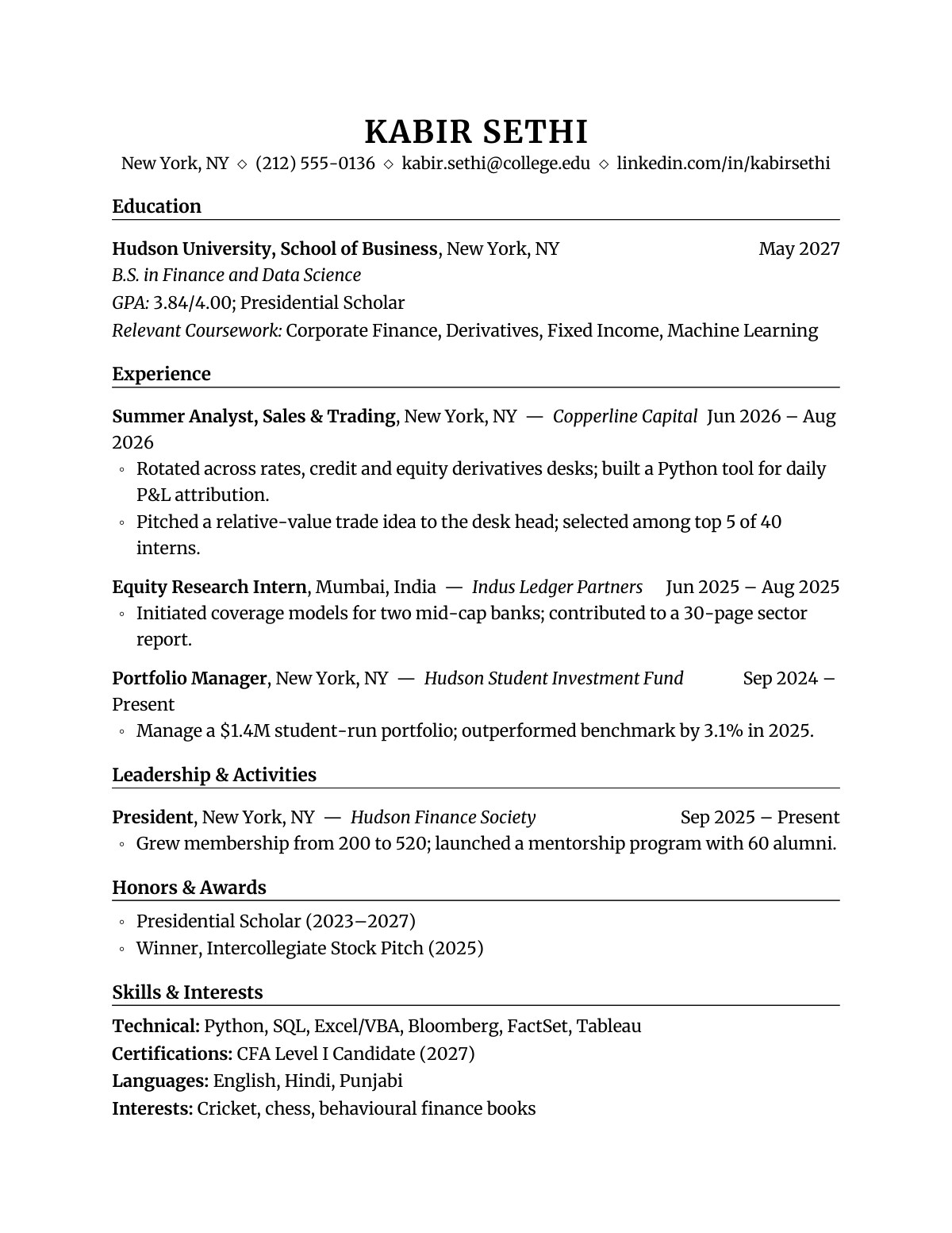 Ivy Laurel Line — Finance — resume template preview