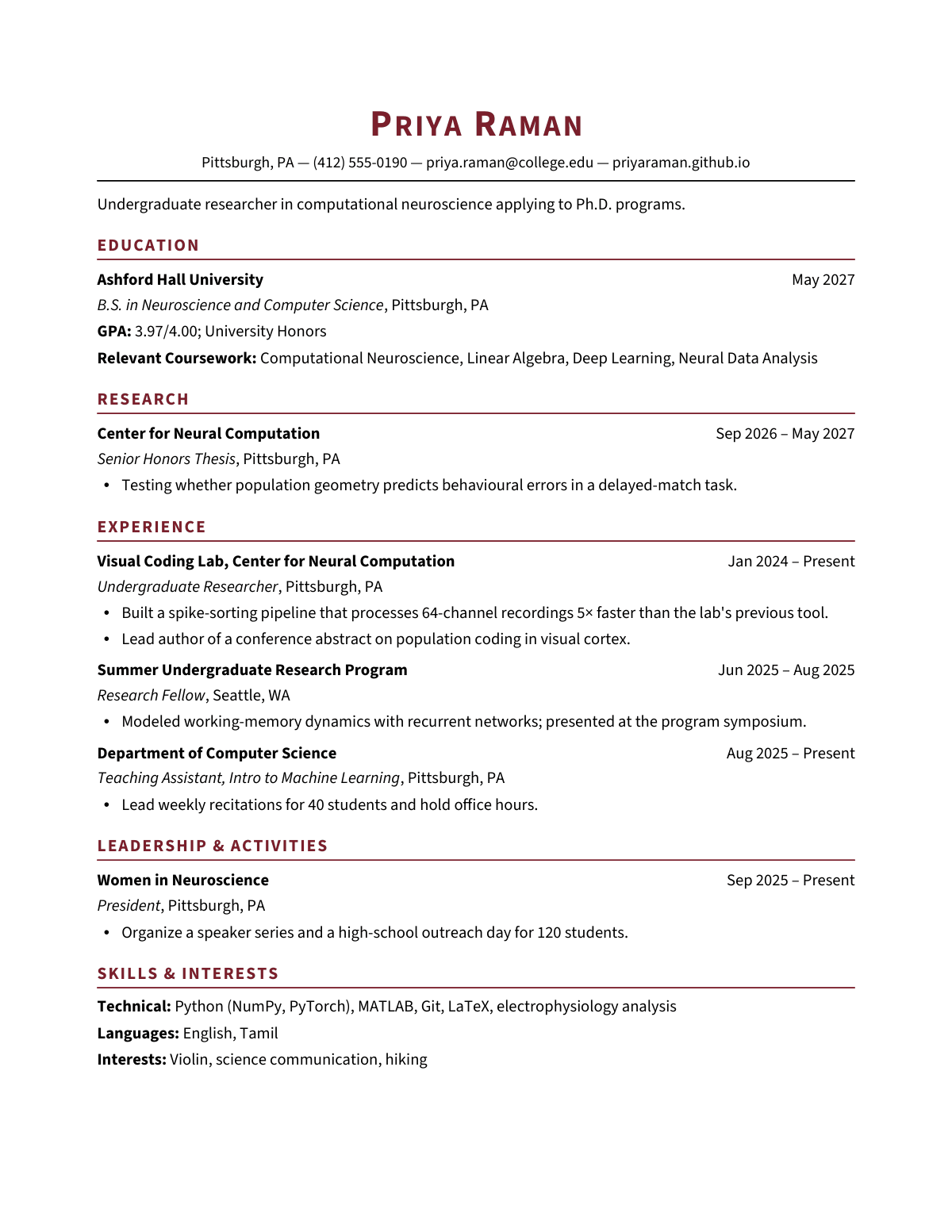 Ivy Old Campus Format — Research — resume template preview