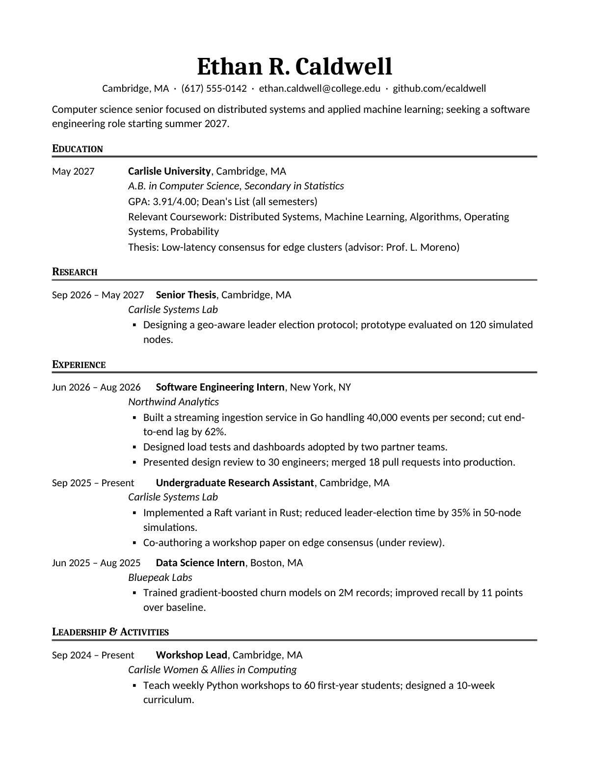 Ivy Granite Sheet — Computer Science — resume template preview