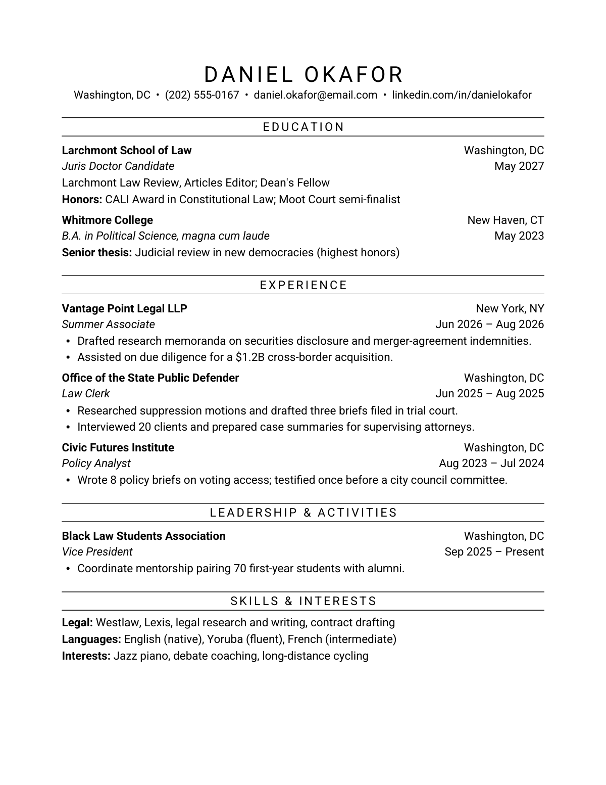 Ivy Linden Column — Law — resume template preview