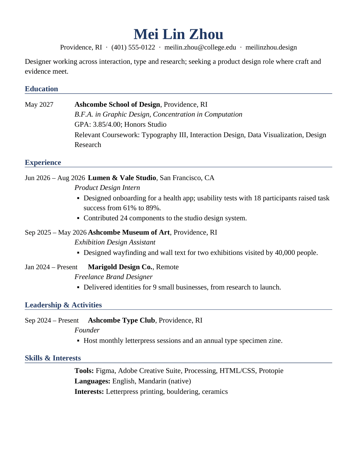 Ivy Atlas Format — Design — resume template preview