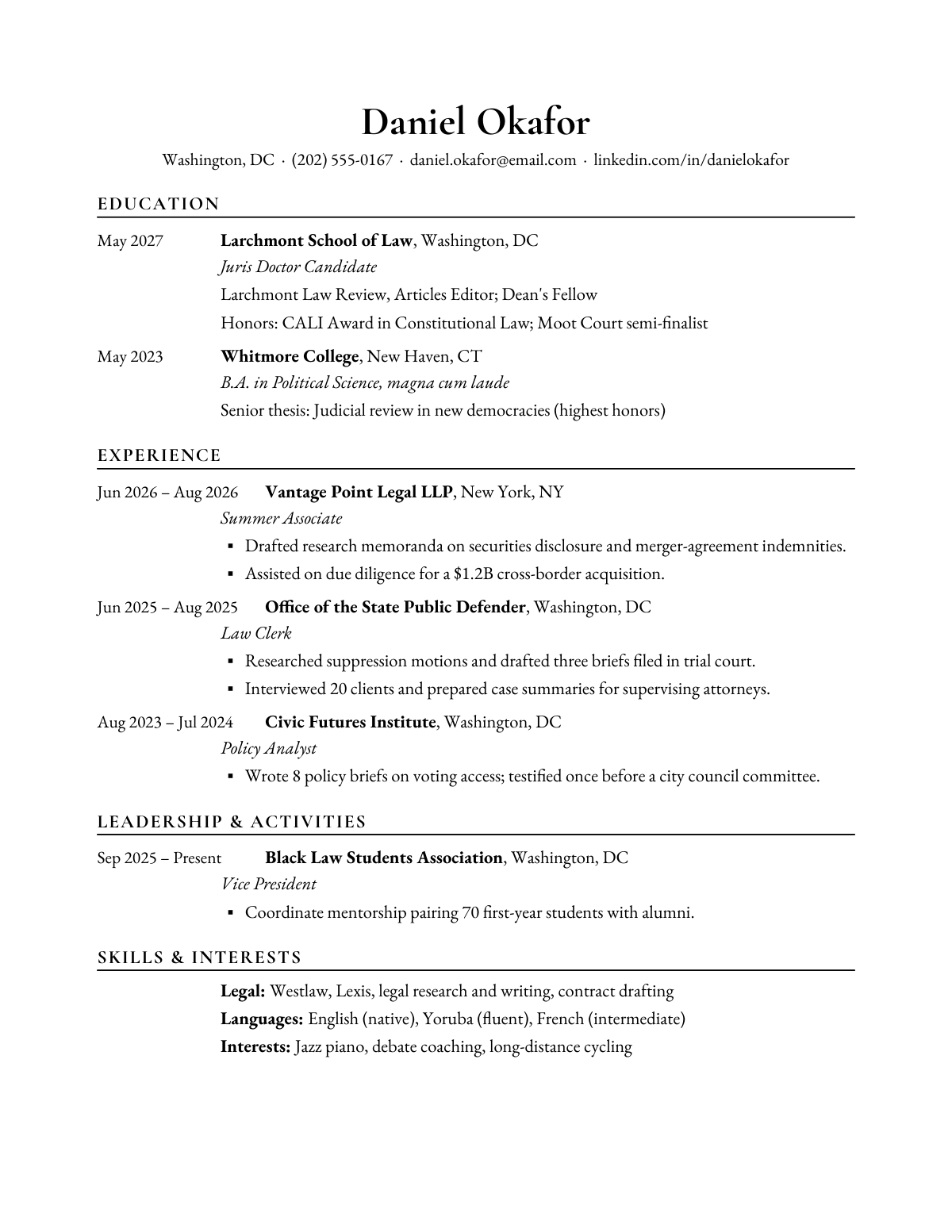 Ivy Commons Standard — Law — resume template preview