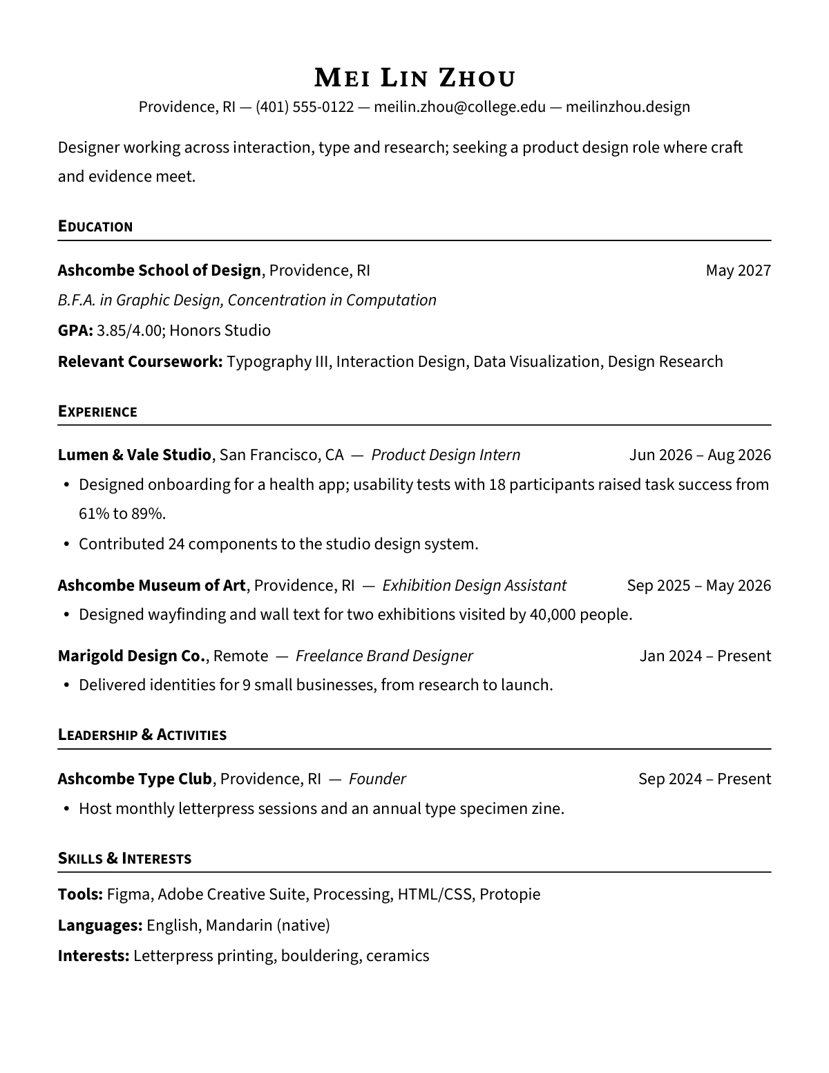 Ivy Old Campus Folio — Design — resume template preview