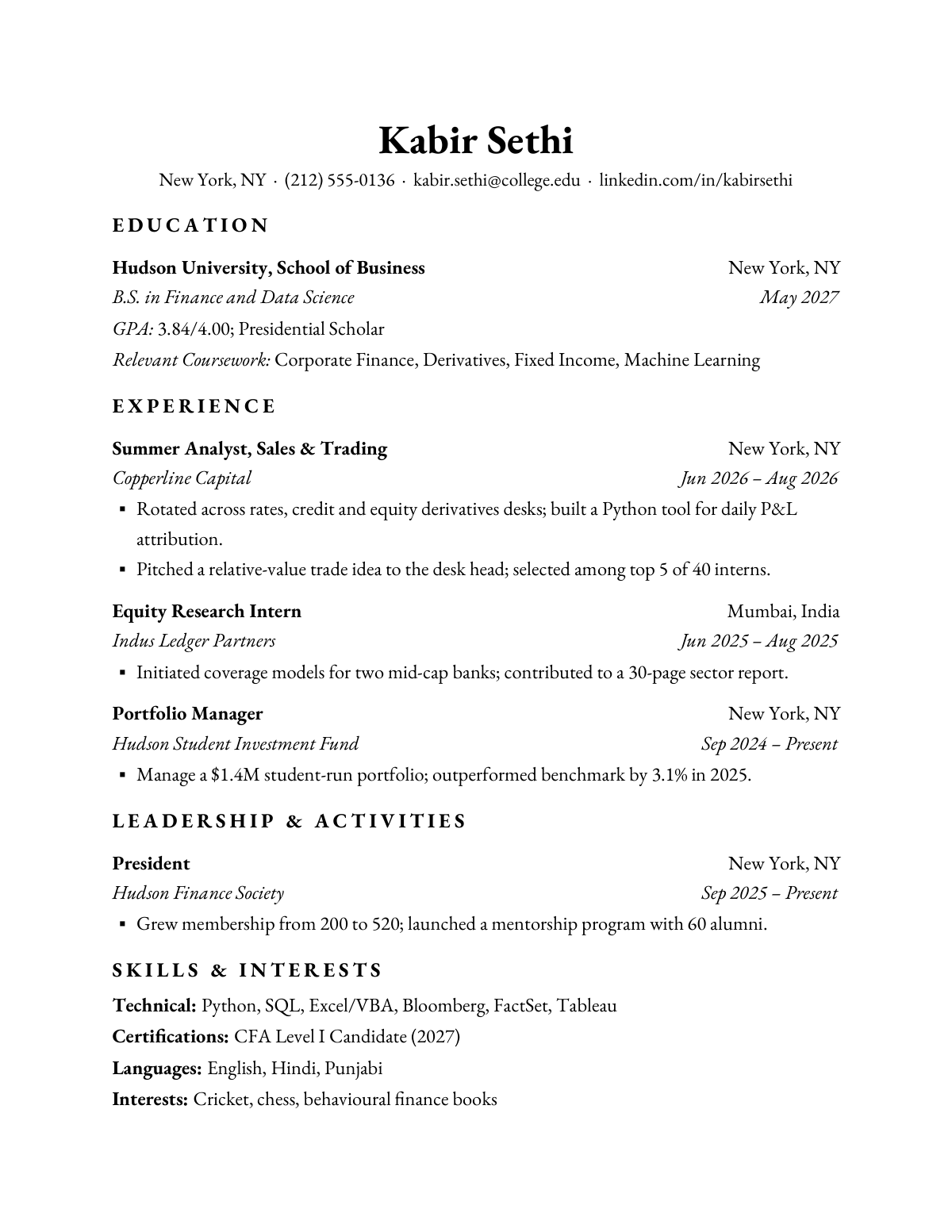 Ivy Granite Line — Finance — resume template preview