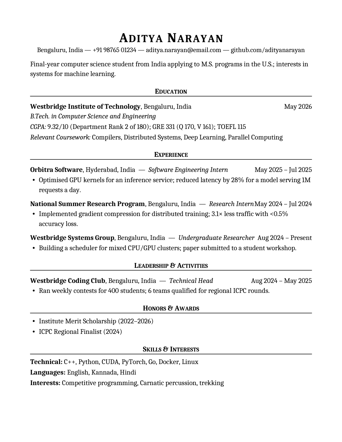 Ivy Beacon Press — Computer Science (India) — resume template preview