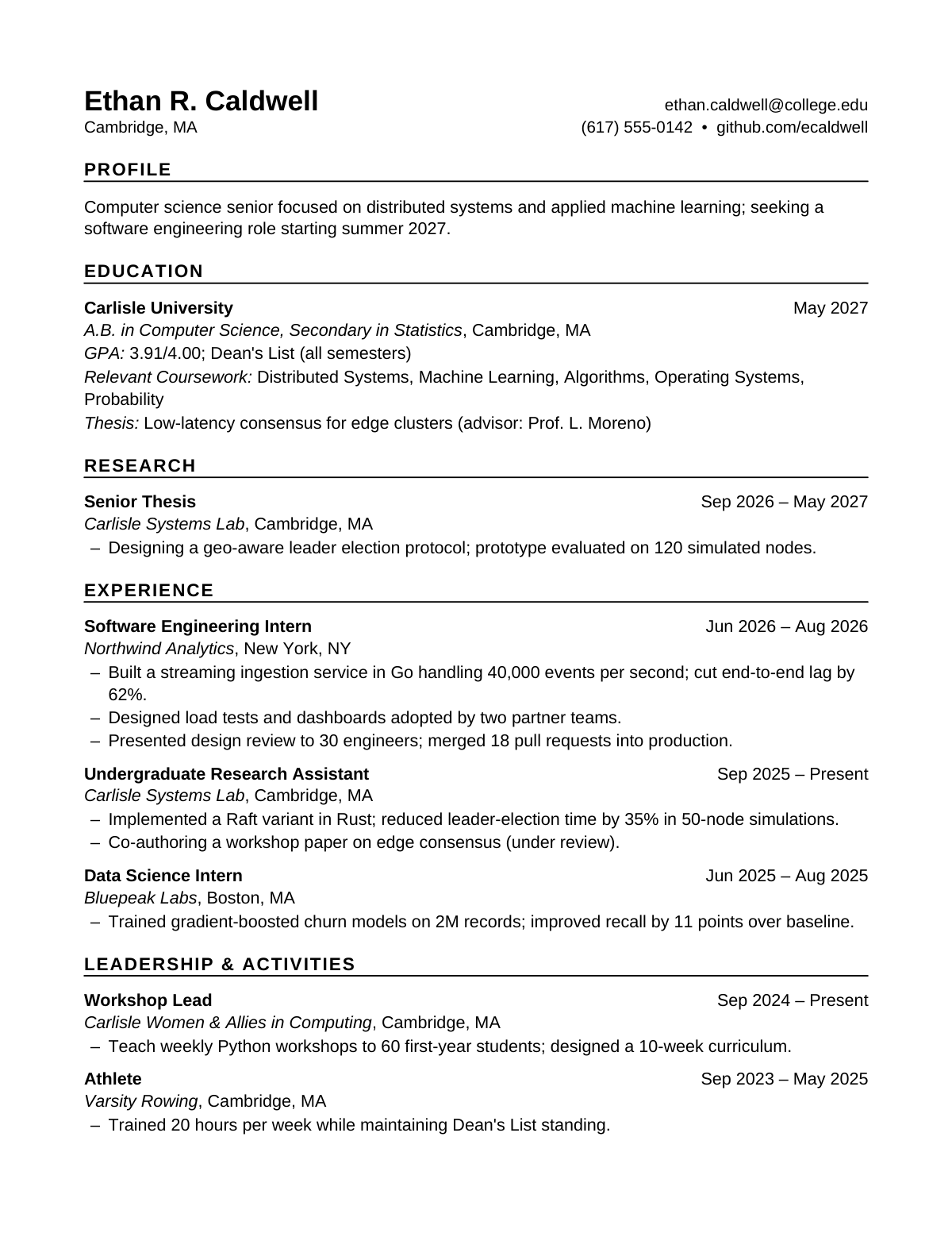 Ivy Maple Sheet — Computer Science — resume template preview