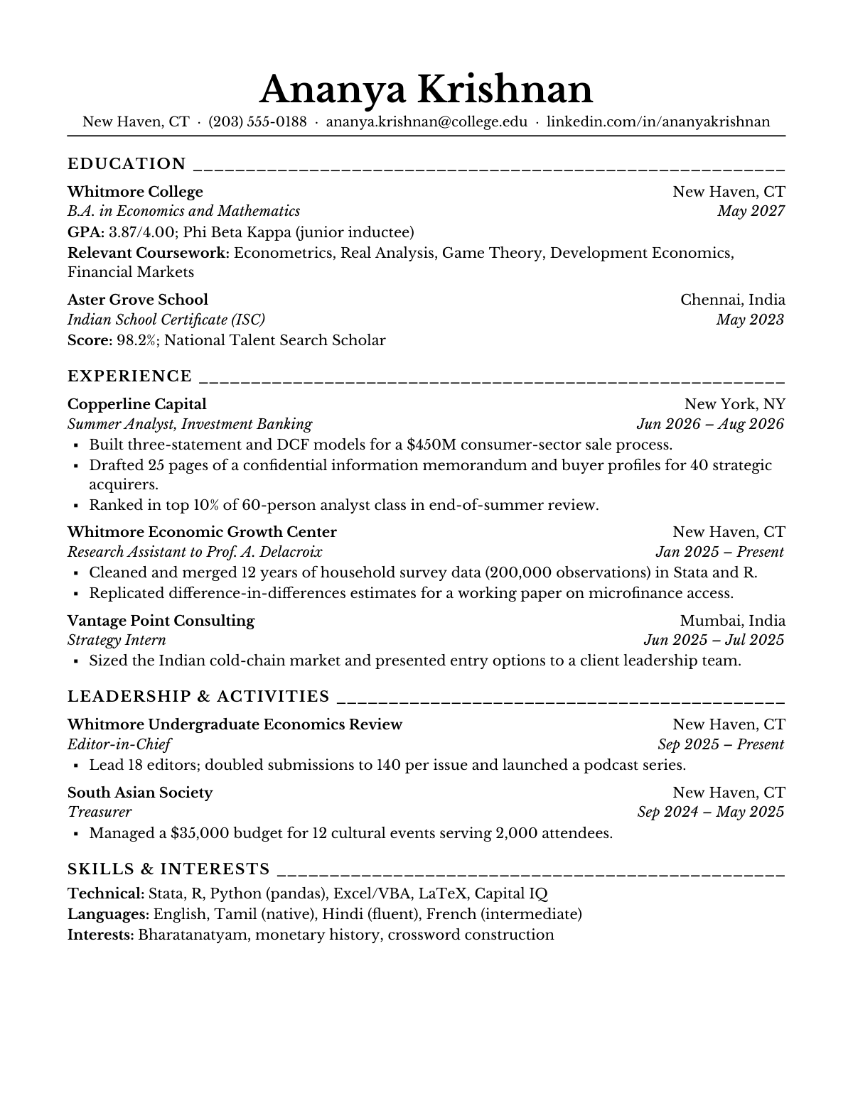 Ivy Atlas Folio — Economics — resume template preview