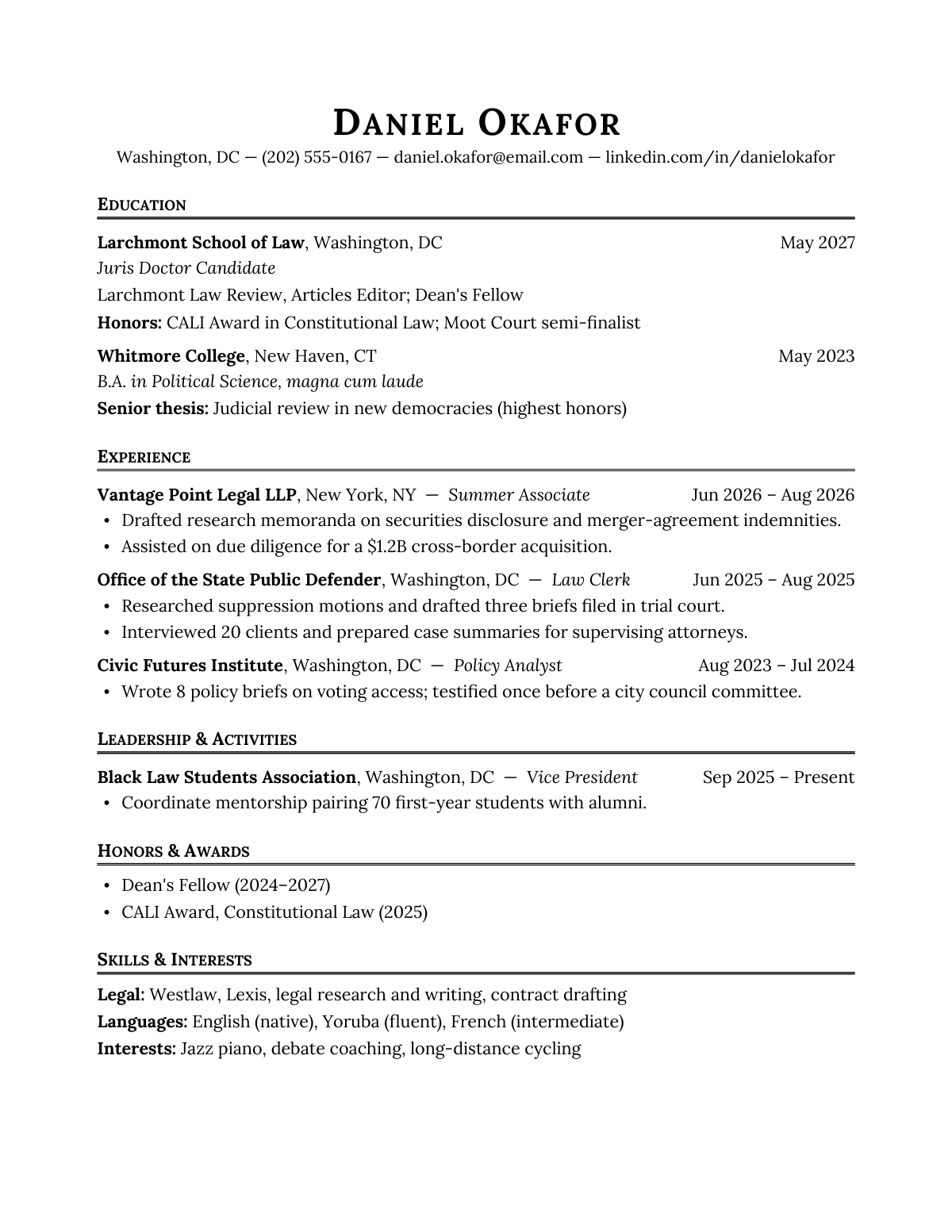 Ivy Founders Column — Law — resume template preview