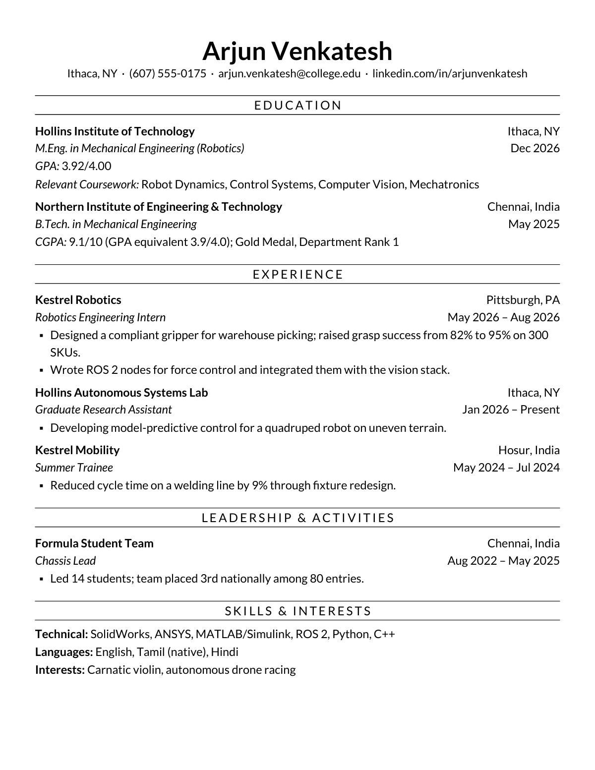 Ivy Quad Press — Engineering — resume template preview