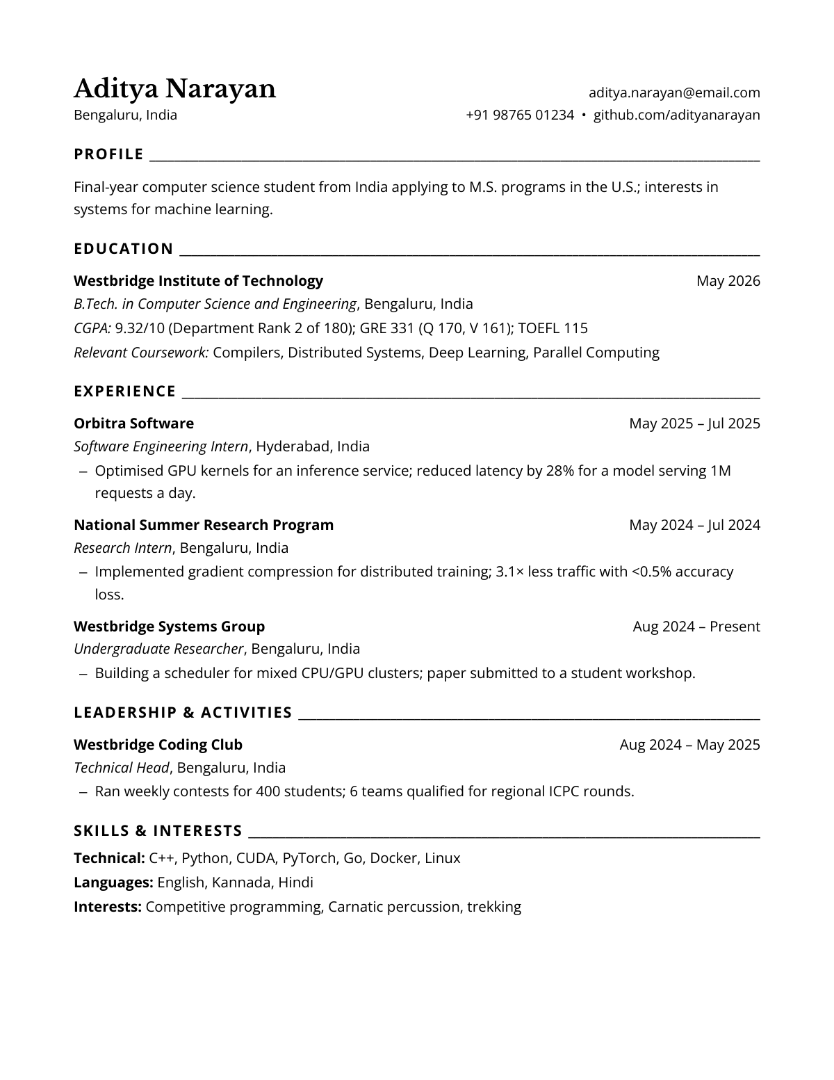 Ivy Oxford Rule Edition — Computer Science (India) — resume template preview