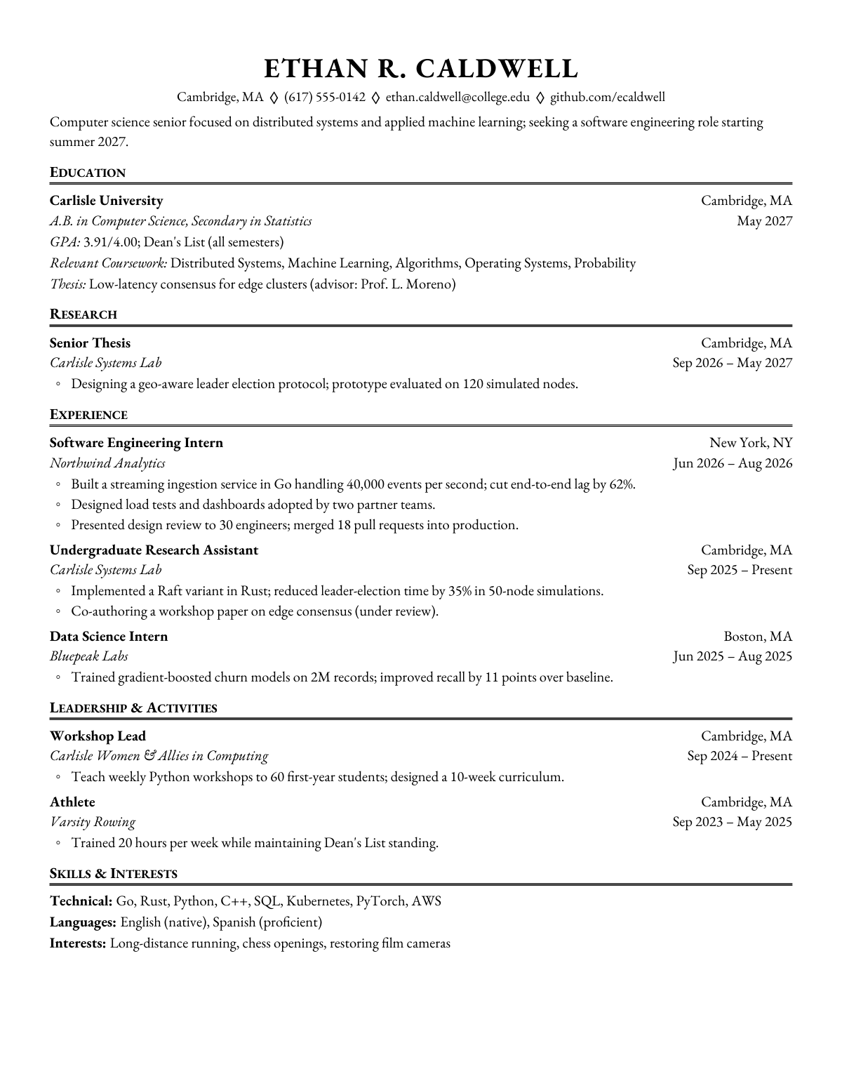 Ivy Laurel Line — Computer Science — resume template preview