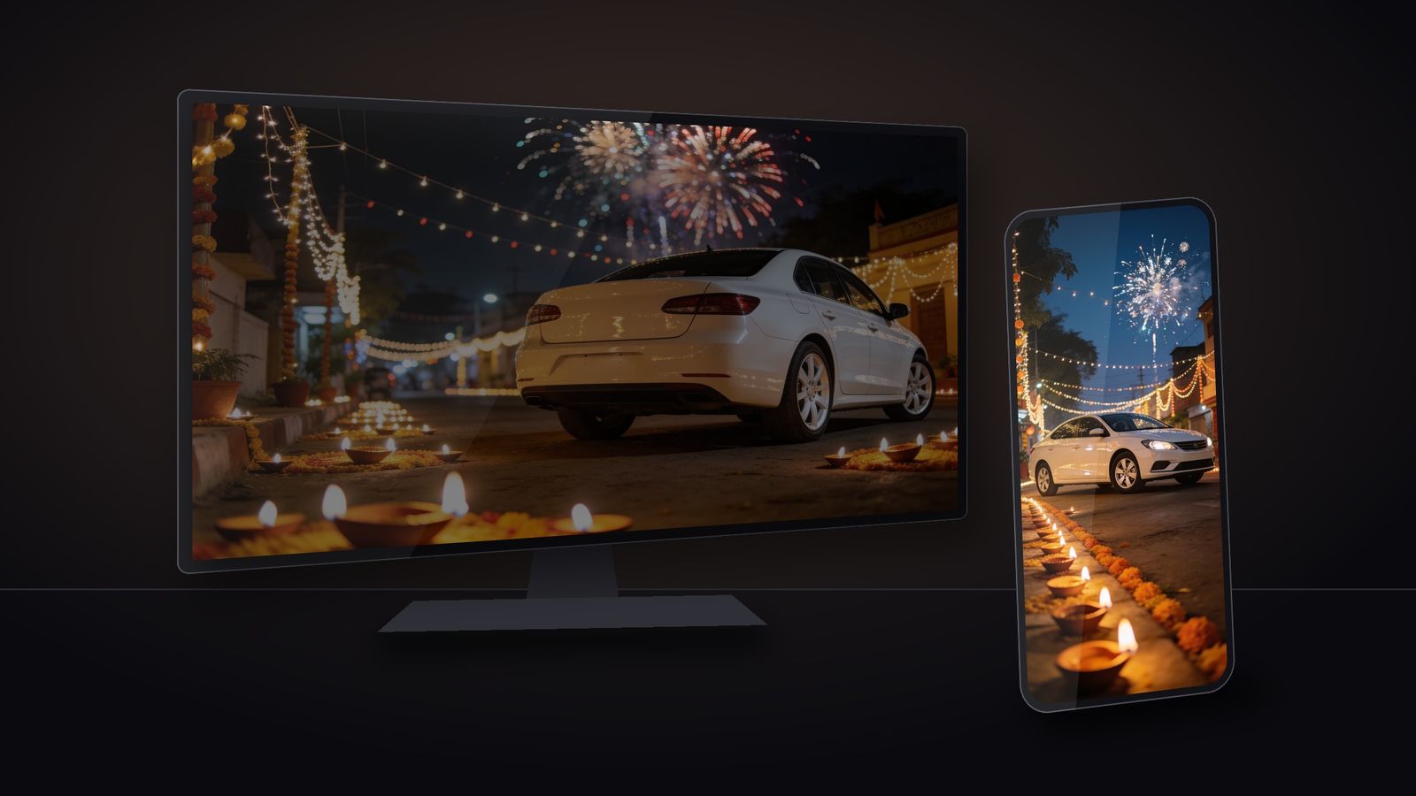 Diwali Drive on a phone and a monitor