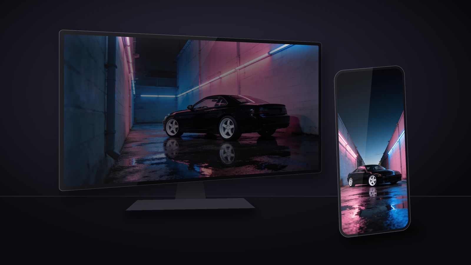 Neon Alley on a phone and a monitor