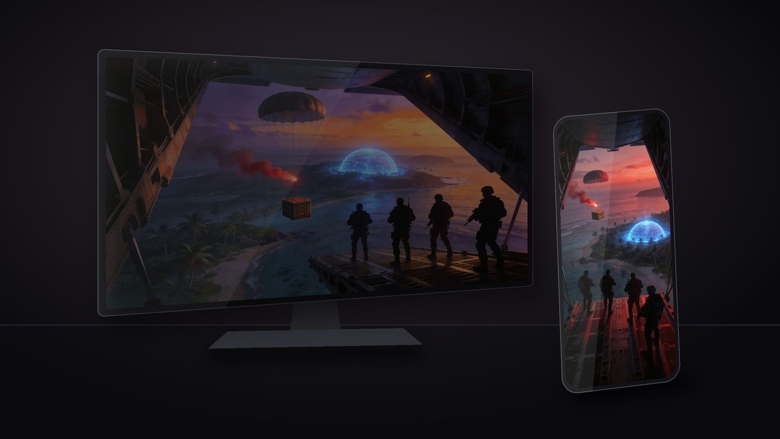 Drop Zone Sunset on a phone and a monitor