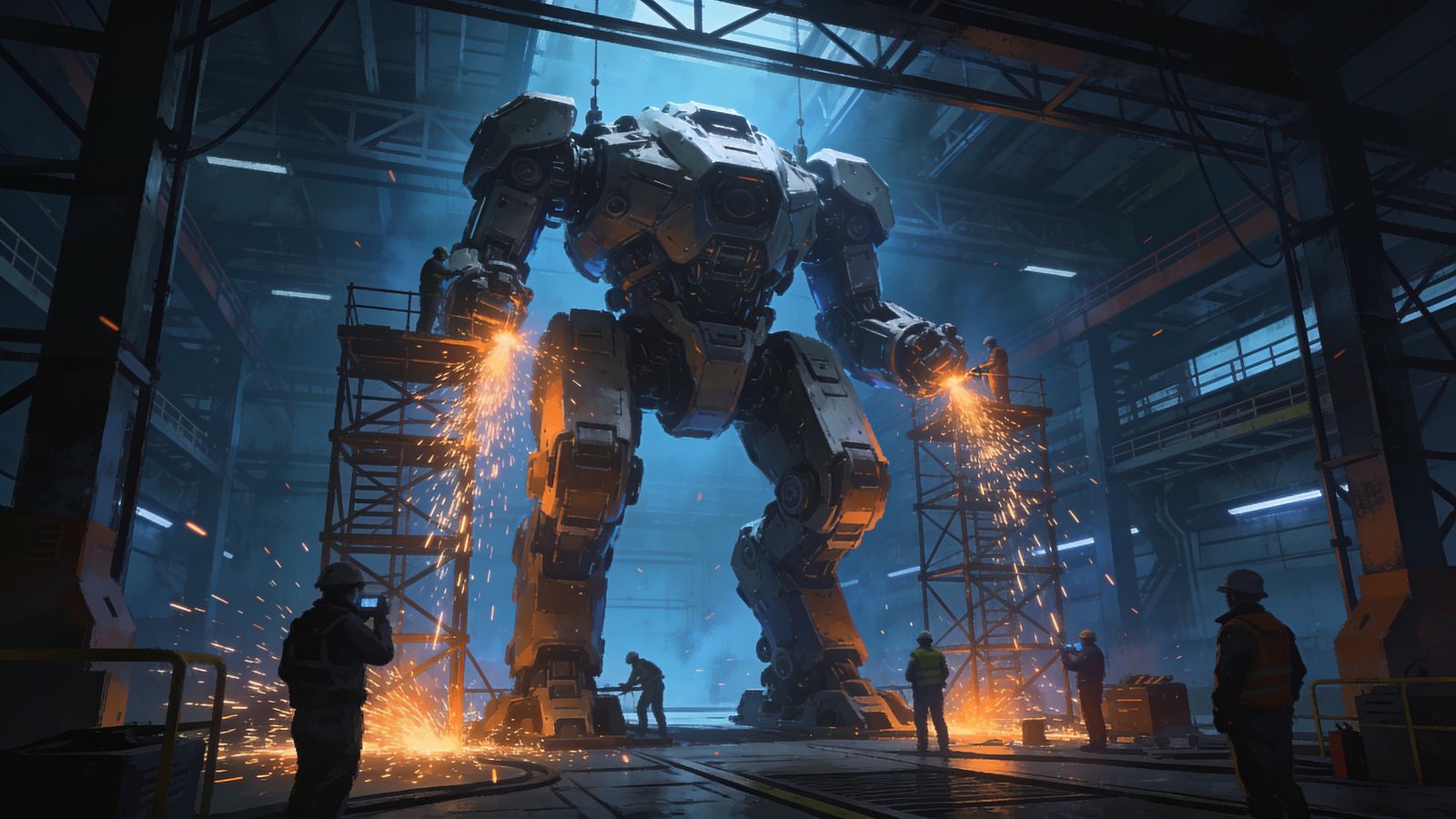 Mech Hangar — 4K desktop wallpaper preview