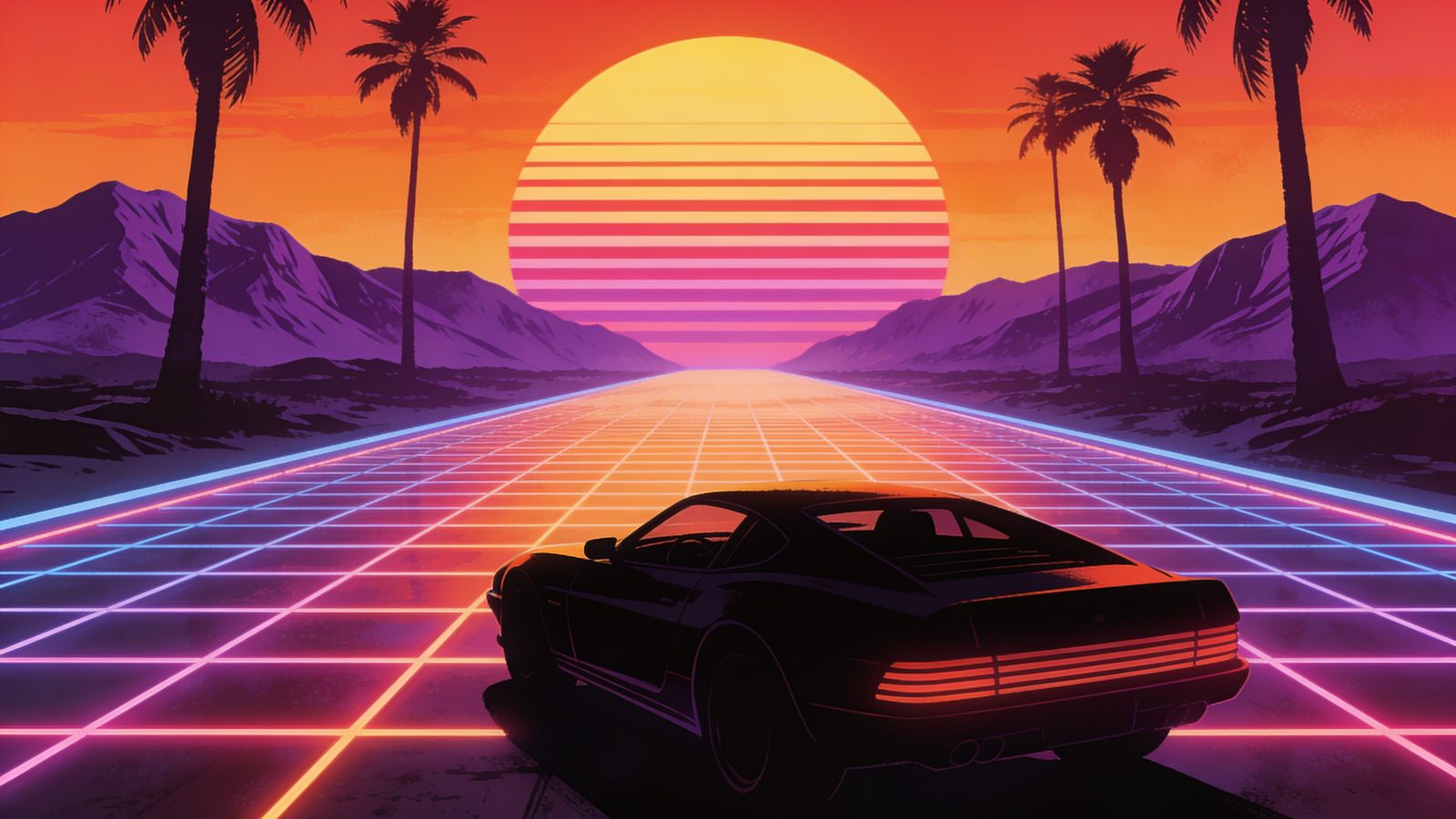 Synthwave Drive — 4K desktop wallpaper preview